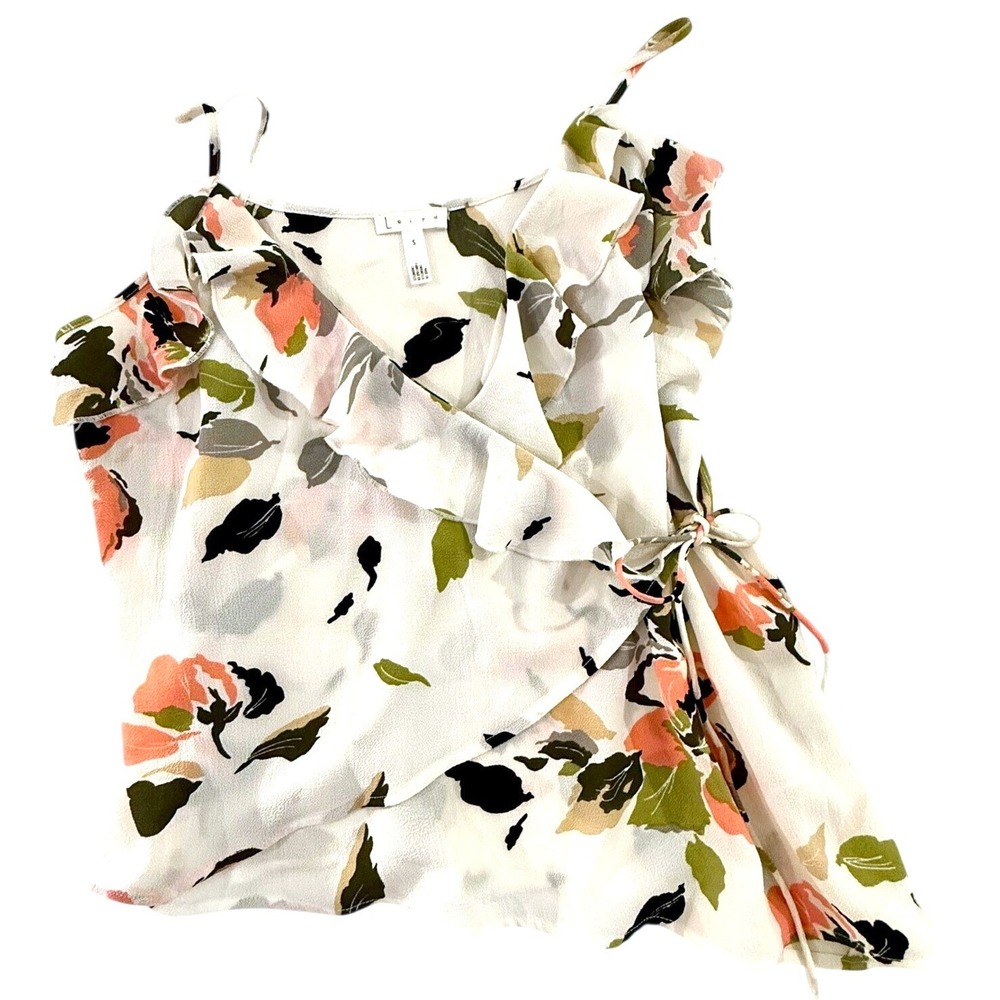 Leith Floral Ruffle Wrap Camisole Top White Peach Olive Green Small